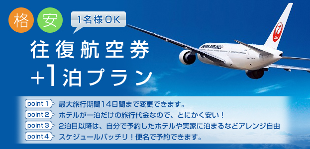 格安航空券+ホテル1泊付付き